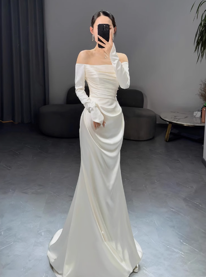 Romantic Bridal Gown Mermaid Off The Shoulder Satin Wedding Dresses Minimalist Bridal Gowns DP1646