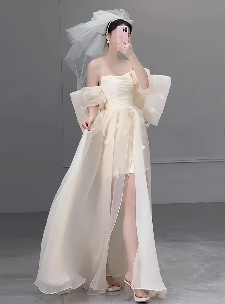 Romantic Bridal Gown Ball Gown Off The Shoulder Wedding Dresses Minimalist Bridal Gowns DP1649