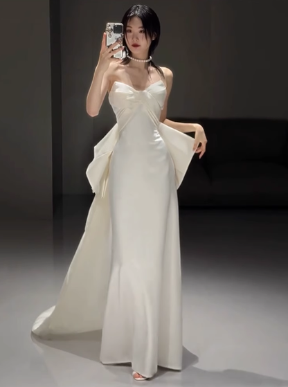Classic Bridal Gown Mermaid Sweetheart Satin White Wedding Dresses Minimalist Bridal Gowns DP1651