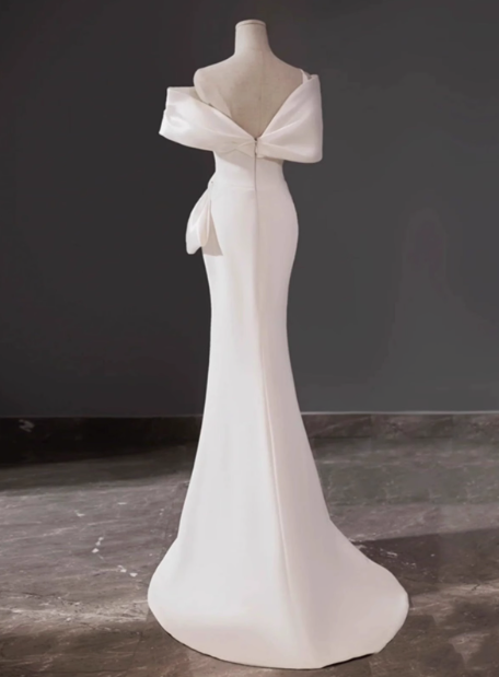 Classic Bridal Gown Mermaid Off The Shoulder Satin White Wedding Dresses Minimalist Bridal Gowns DP1653