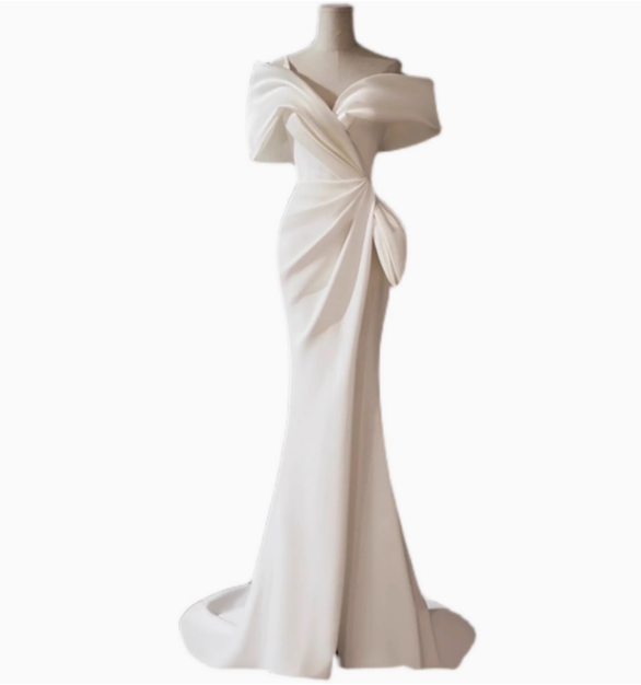 Classic Bridal Gown Mermaid Off The Shoulder Satin White Wedding Dresses Minimalist Bridal Gowns DP1653