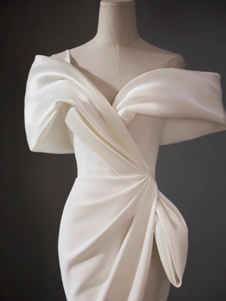 Classic Bridal Gown Mermaid Off The Shoulder Satin White Wedding Dresses Minimalist Bridal Gowns DP1653