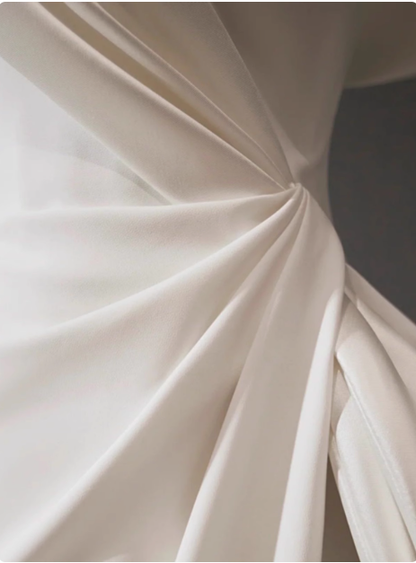 Classic Bridal Gown Mermaid Off The Shoulder Satin White Wedding Dresses Minimalist Bridal Gowns DP1653