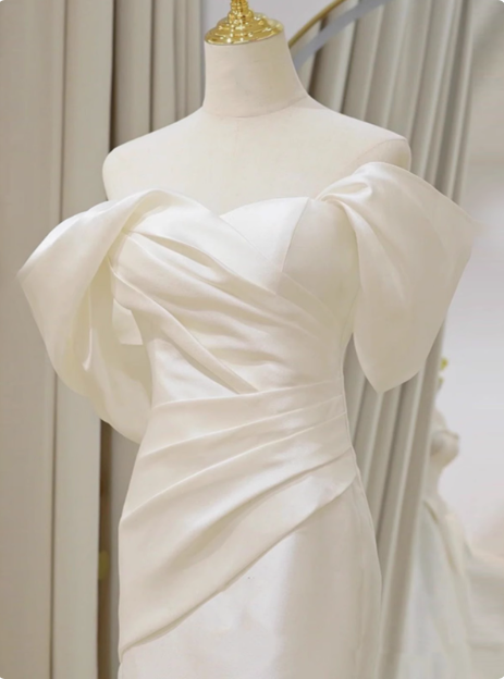 Classic Bridal Gown Mermaid Off The Shoulder Satin White Wedding Dresses Minimalist Bridal Gowns DP1654