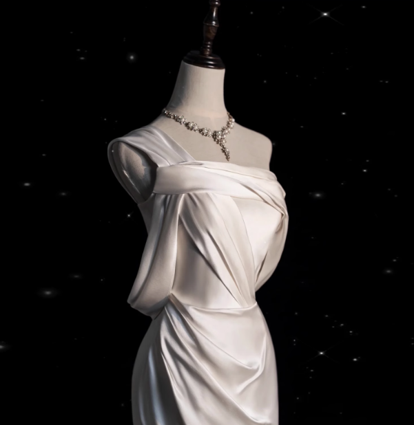 Classic Bridal Gown Mermaid One Shoulder Satin White Wedding Dresses Minimalist Bridal Gowns DP1658