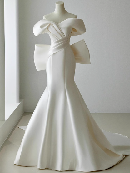 Ethereal Wedding Dress Ball Gown Off The Shoulder Satin Wedding Dresses Bridal Gowns DP1661