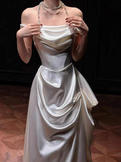 Romantic Bridal Gown Mermaid Off The Shoulder Satin Wedding Dresses Minimalist Bridal Gowns DP1662