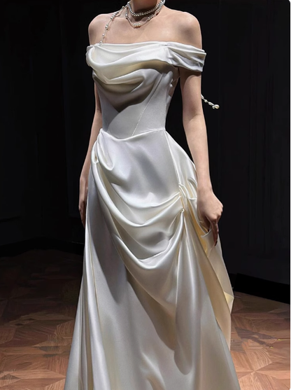 Romantic Bridal Gown Mermaid Off The Shoulder Satin Wedding Dresses Minimalist Bridal Gowns DP1662
