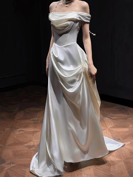 Romantic Bridal Gown Mermaid Off The Shoulder Satin Wedding Dresses Minimalist Bridal Gowns DP1662