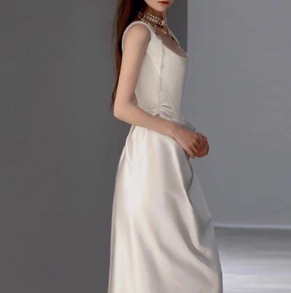Romantic Bridal Gown Mermaid Square Satin Wedding Dresses Minimalist Bridal Gowns DP1664