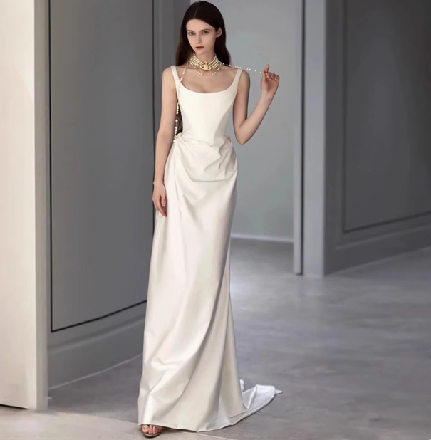 Romantic Bridal Gown Mermaid Square Satin Wedding Dresses Minimalist Bridal Gowns DP1664