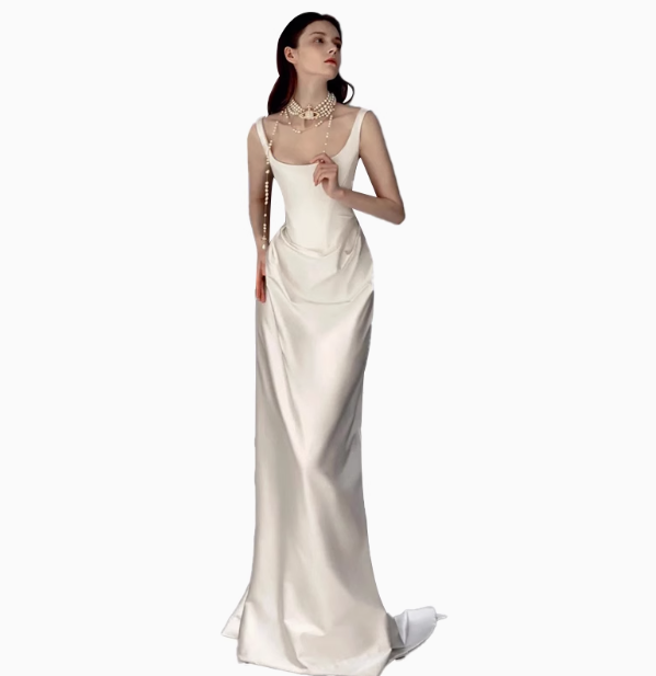 Romantic Bridal Gown Mermaid Square Satin Wedding Dresses Minimalist Bridal Gowns DP1664