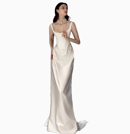 Romantic Bridal Gown Mermaid Square Satin Wedding Dresses Minimalist Bridal Gowns DP1664
