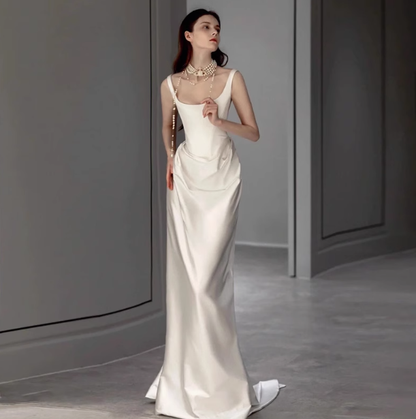 Romantic Bridal Gown Mermaid Square Satin Wedding Dresses Minimalist Bridal Gowns DP1664