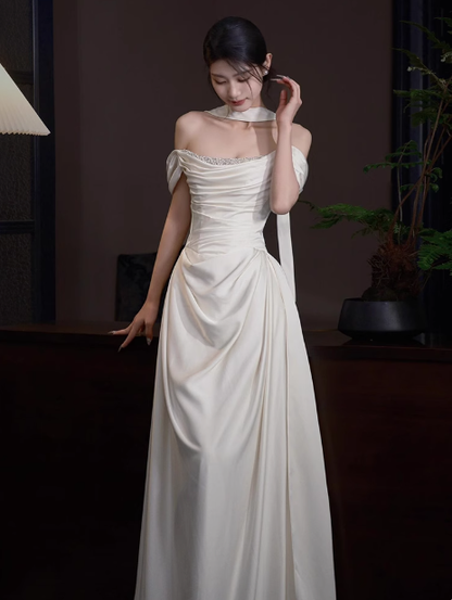 Ethereal Wedding Dress A Line Off The Shoulder Satin Wedding Dresses Bridal Gowns DP1670