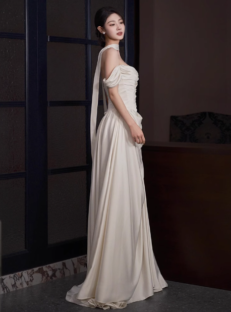 Ethereal Wedding Dress A Line Off The Shoulder Satin Wedding Dresses Bridal Gowns DP1670