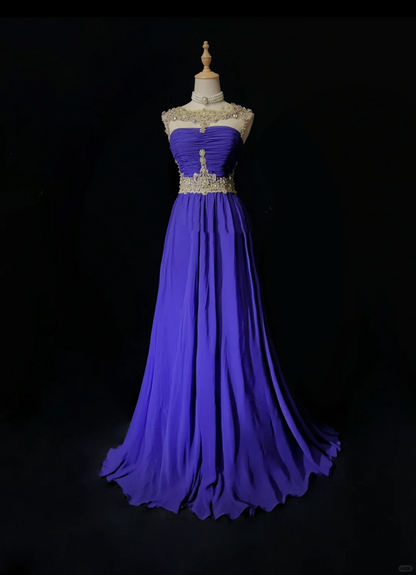 Elegant Glamour A Line Royal Blue Chiffon Long Prom Dress Party Dress Evening Dresses DP1686