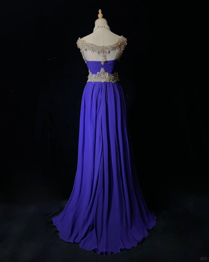 Elegant Glamour A Line Royal Blue Chiffon Long Prom Dress Party Dress Evening Dresses DP1686