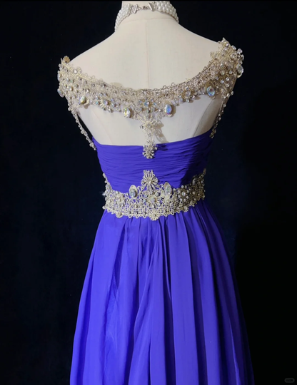 Elegant Glamour A Line Royal Blue Chiffon Long Prom Dress Party Dress Evening Dresses DP1686