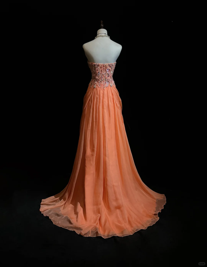 Vintage A Line Sweetheart Chiffon Orange Long Prom Dress Party Dress Evening Dresses DP1688