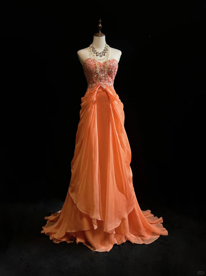 Vintage A Line Sweetheart Chiffon Orange Long Prom Dress Party Dress Evening Dresses DP1688
