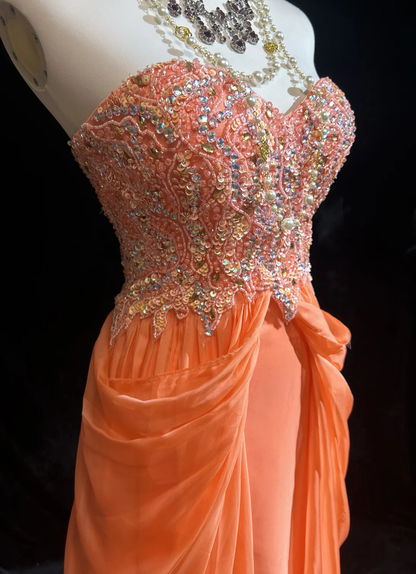 Vintage A Line Sweetheart Chiffon Orange Long Prom Dress Party Dress Evening Dresses DP1688