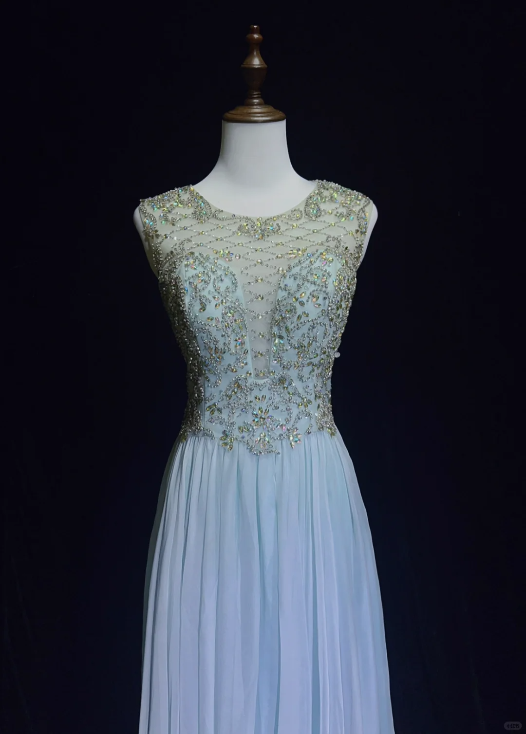 Vintage A Line Scoop Light Sky Blue Chiffon Long Prom Dress Party Dress Evening Dresses DP1690