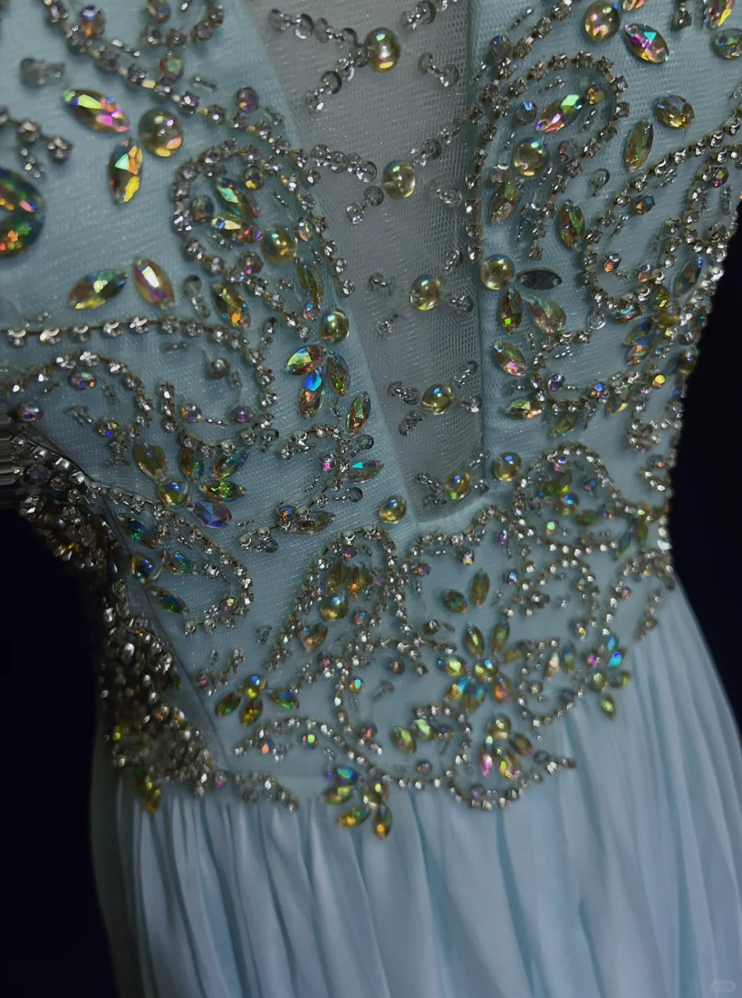 Vintage A Line Scoop Light Sky Blue Chiffon Long Prom Dress Party Dress Evening Dresses DP1690