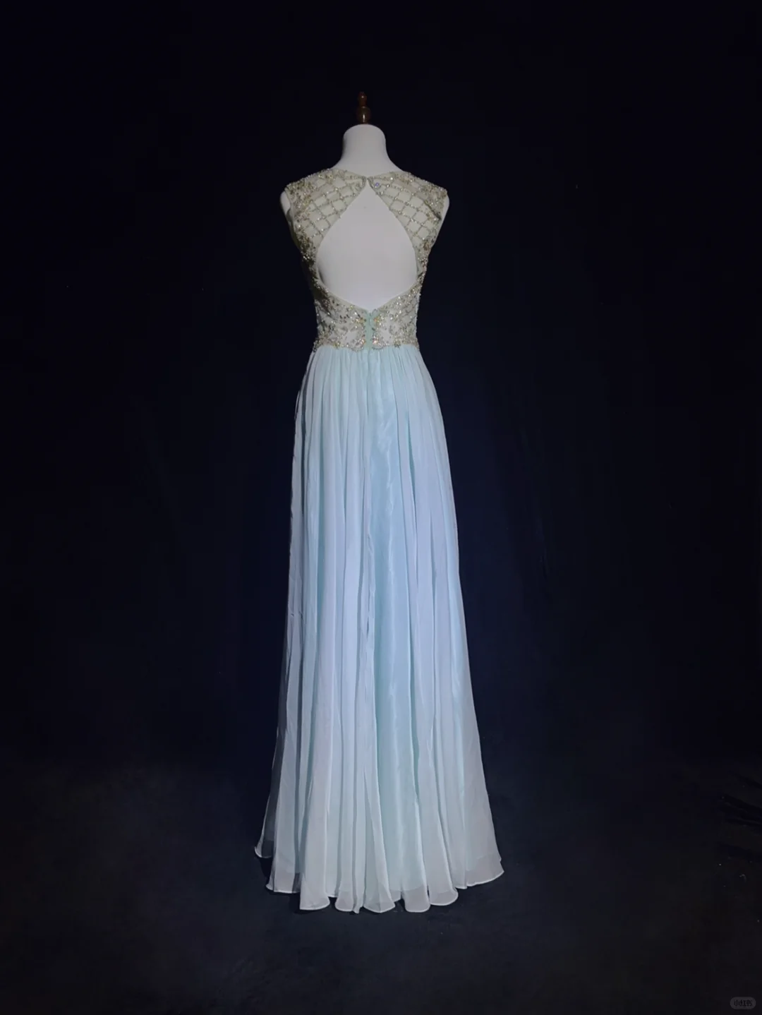 Vintage A Line Scoop Light Sky Blue Chiffon Long Prom Dress Party Dress Evening Dresses DP1690
