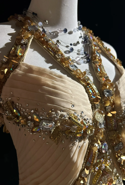 Vintage A Line Halter Chiffon Champagne Long Prom Dress Party Dress Evening Dresses DP1693