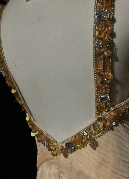 Vintage A Line Halter Chiffon Champagne Long Prom Dress Party Dress Evening Dresses DP1693