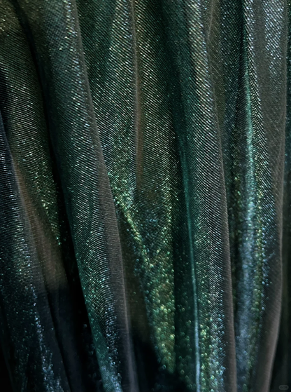 Vintage A Line Scoop Green Tulle Slit Long Prom Dress Party Dress Evening Dresses DP1695