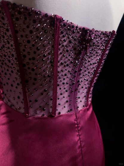 Vintage A Line Sweetheart Pink Slit Satin Long Prom Dress Party Dress Evening Dresses DP1697