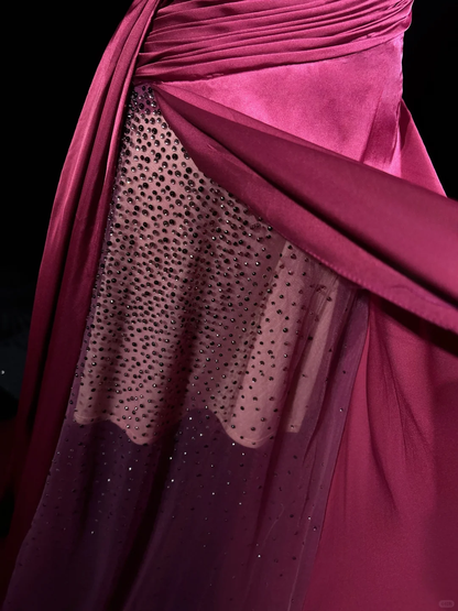 Vintage A Line Sweetheart Pink Slit Satin Long Prom Dress Party Dress Evening Dresses DP1697