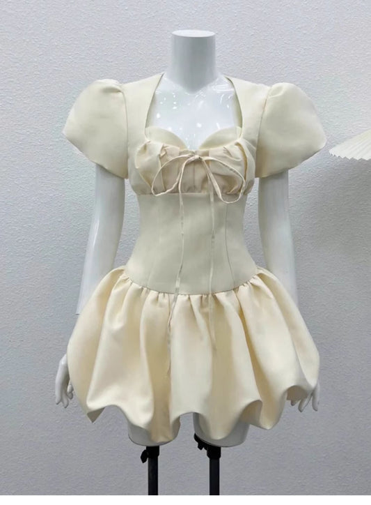 Cute A line Sweetheart Ivory Satin Short Summer Birthday Dress Hoco Dress Birthday Outfit 21st Birthday Mini Party Dresses DP1701