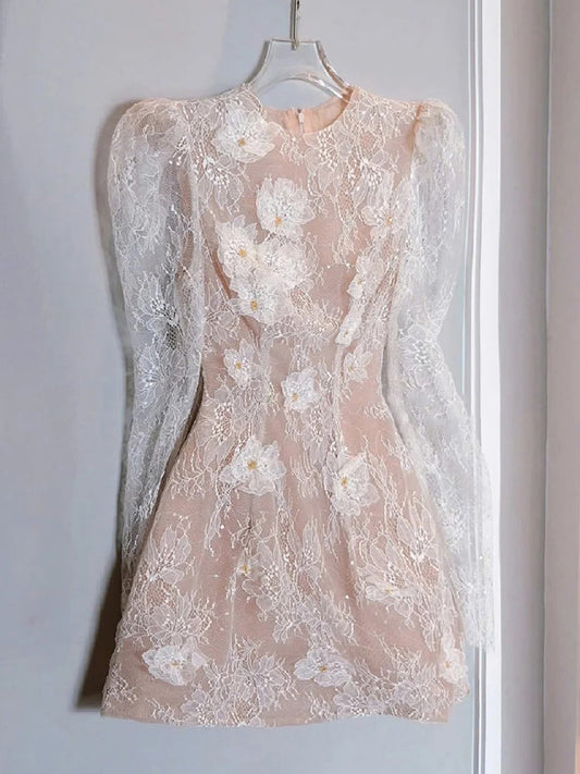 Cute A line Scoop Short Lace White Summer Birthday Dress Hoco Dress Mini Birthday Outfit 23rd Birthday Party Dresses DP1714