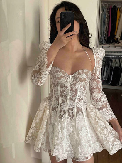 Cute A line Sweetheart Short Lace White Summer Birthday Dress Hoco Dress Mini Birthday Outfit 23rd Birthday Party Dresses DP1716