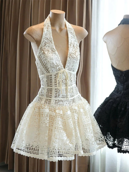 Cute A line Spaghetti Straps Short Summer Lace Birthday Dress Hoco Dress Birthday Outfit 23rd Birthday Mini Party Dresses DP1717