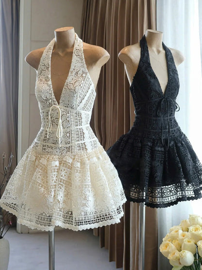 Cute A line Spaghetti Straps Short Summer Lace Birthday Dress Hoco Dress Birthday Outfit 23rd Birthday Mini Party Dresses DP1717