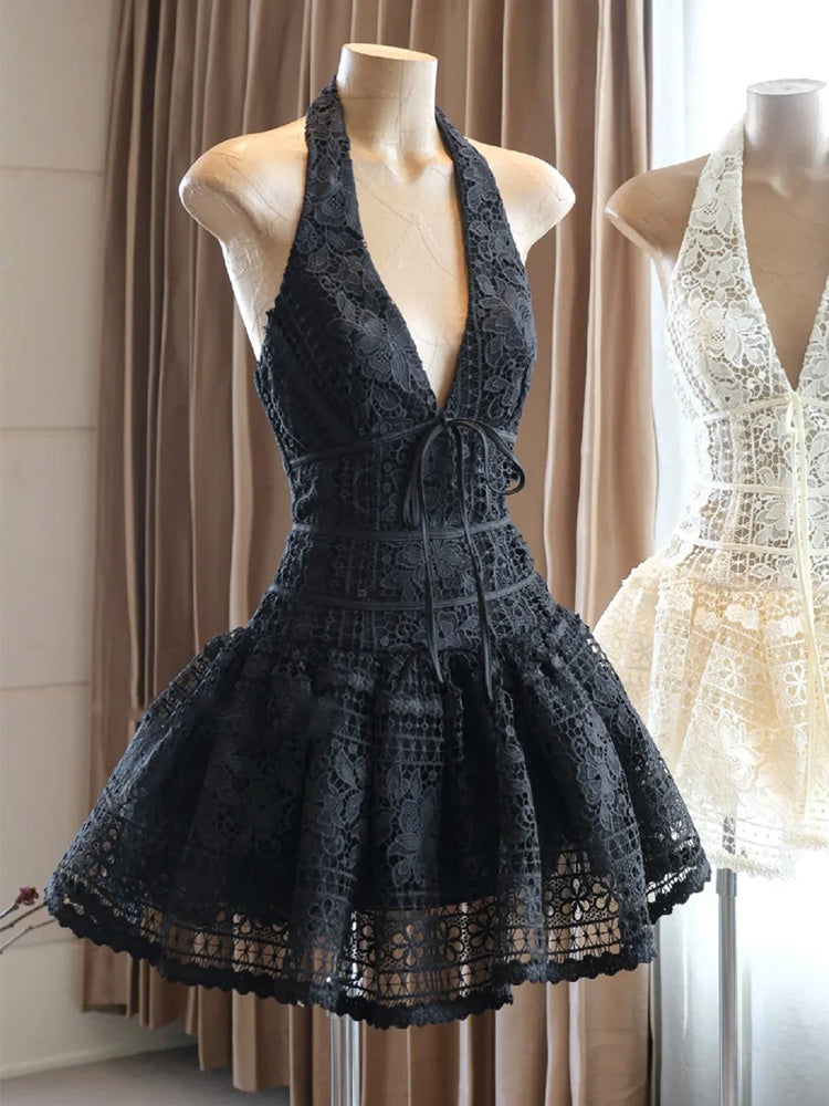 Cute A line Spaghetti Straps Short Summer Lace Birthday Dress Hoco Dress Birthday Outfit 23rd Birthday Mini Party Dresses DP1717