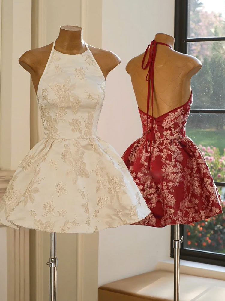 Cute Ball Gown Halter Satin Short Summer Birthday Dress Hoco Dress Birthday Outfit 23rd Birthday Mini Party Dresses DP1718