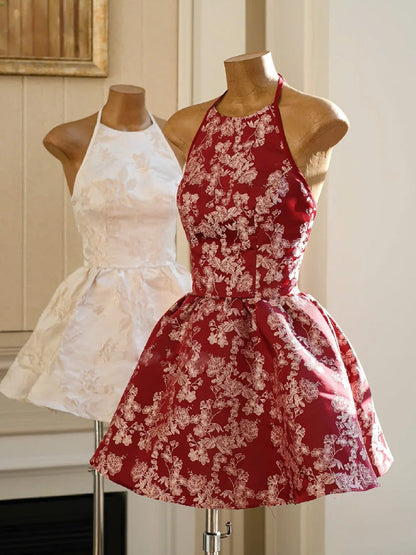 Cute Ball Gown Halter Satin Short Summer Birthday Dress Hoco Dress Birthday Outfit 23rd Birthday Mini Party Dresses DP1718