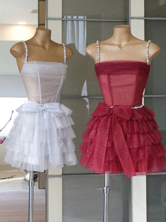 Cute Ball Gown Spaghetti Straps Short Summer Birthday Dress Hoco Dress Birthday Outfit 23rd Birthday Mini Party Dresses DP1719