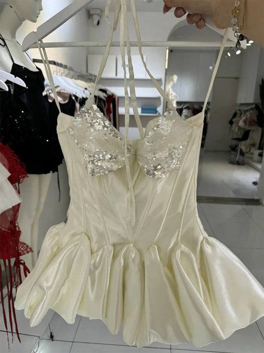 Cute A line Short Satin Ivory Summer Birthday Dress Hoco Dress Mini Birthday Outfit 23rd Birthday Party Dresses DP1720