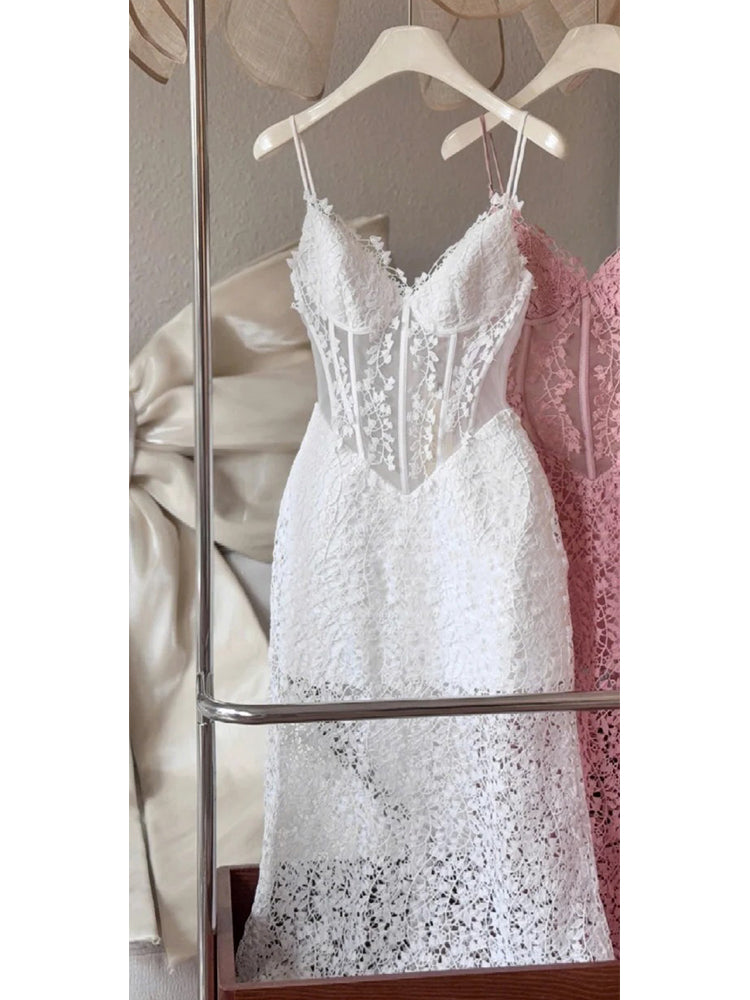 Cute A line Spaghetti Straps Lace Long Summer Birthday Dress Prom Dress Birthday Outfit 23rd Birthday Party Dresses DP1722