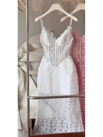 Cute A line Spaghetti Straps Lace Long Summer Birthday Dress Prom Dress Birthday Outfit 23rd Birthday Party Dresses DP1722