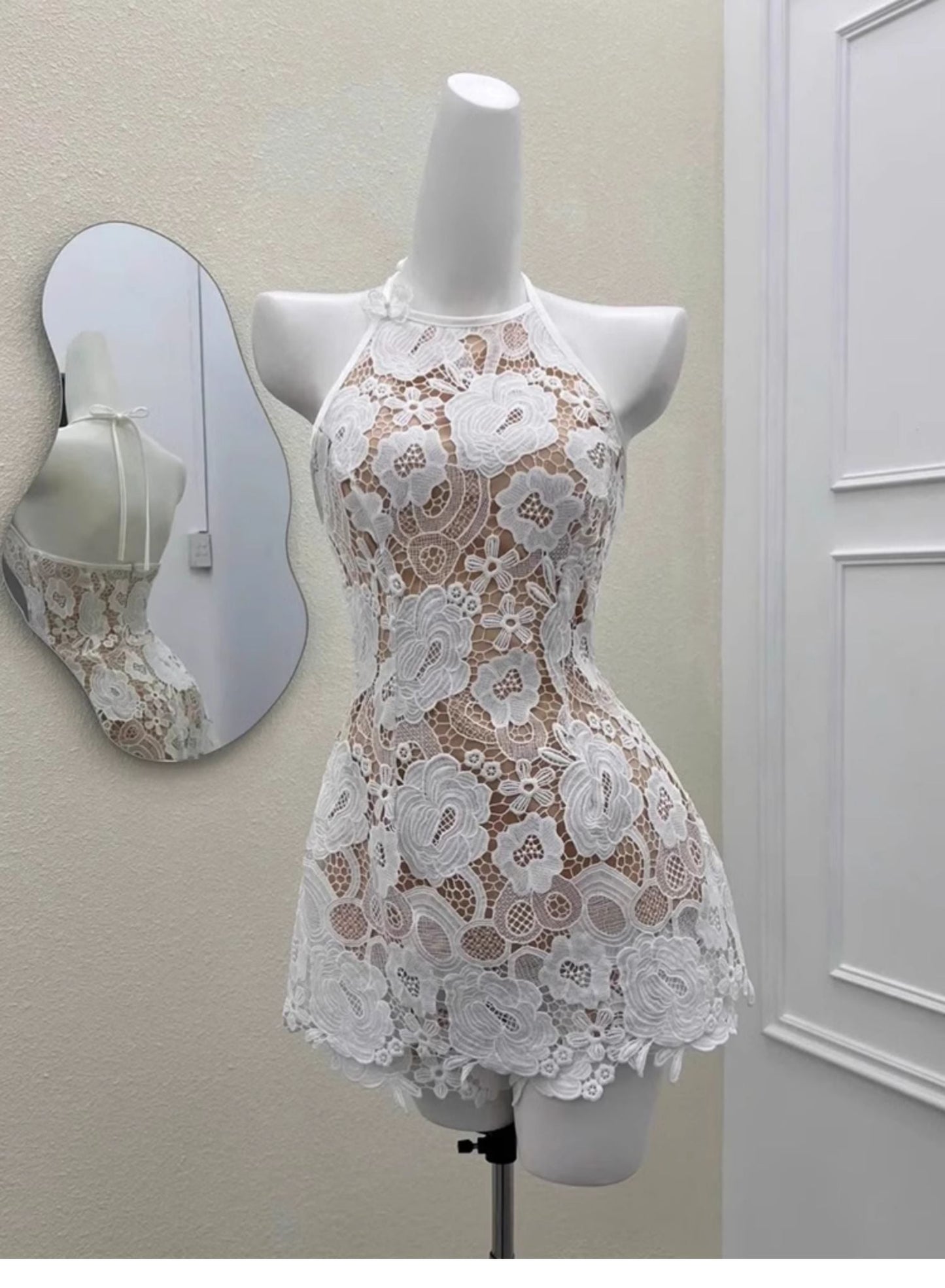 Cute A line Halter Short Satin Ivory Summer Birthday Dress Hoco Dress Mini Birthday Outfit 23rd Birthday Party Dresses DP1723