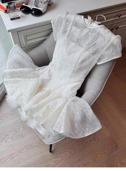 Cute A line Scoop Short Short Sleeves Lace Summer Birthday Dress Hoco Dress Mini Birthday Outfit 21st Birthday Party Dresses DP1728