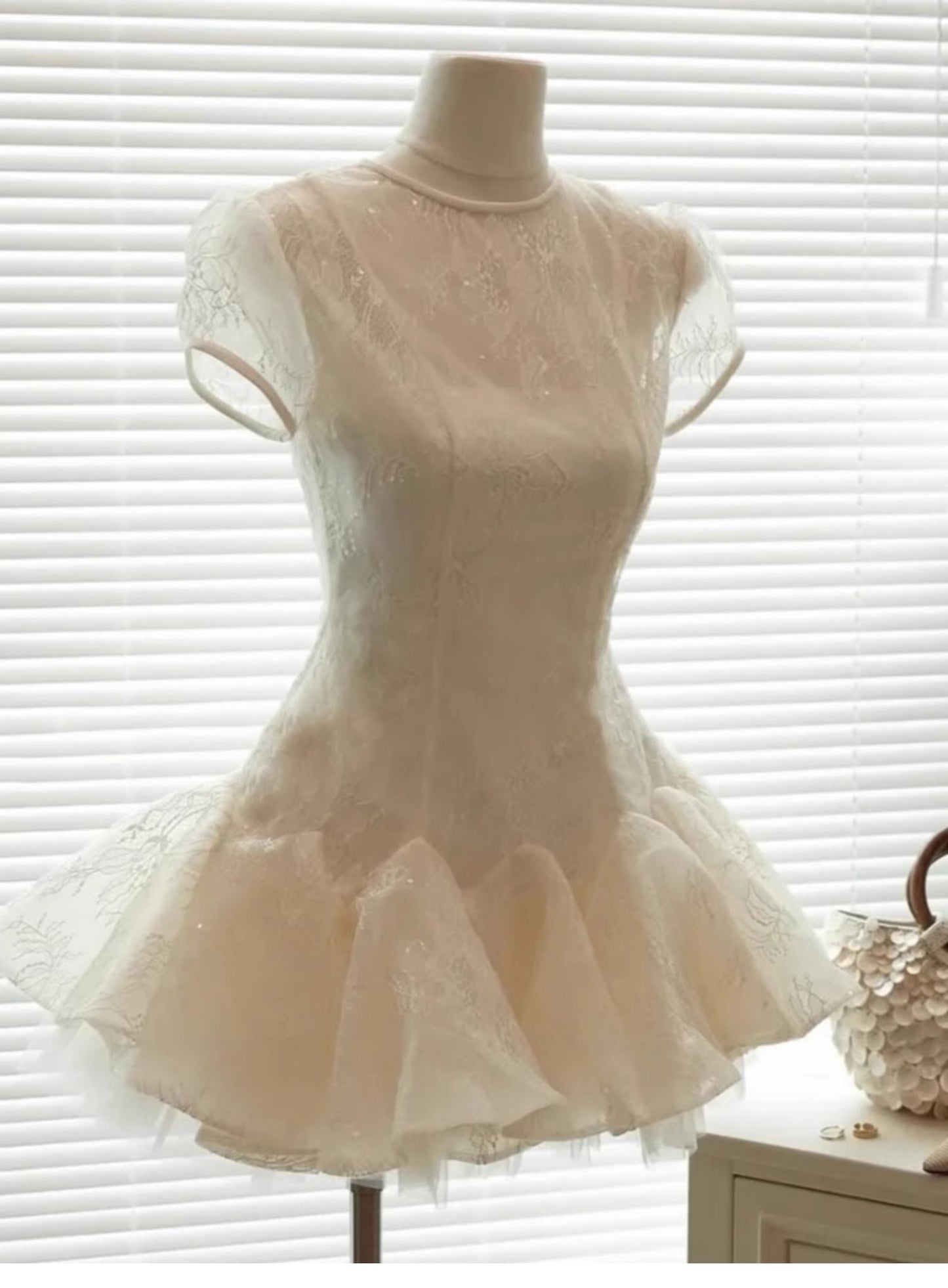 Cute A line Scoop Short Short Sleeves Lace Summer Birthday Dress Hoco Dress Mini Birthday Outfit 21st Birthday Party Dresses DP1728