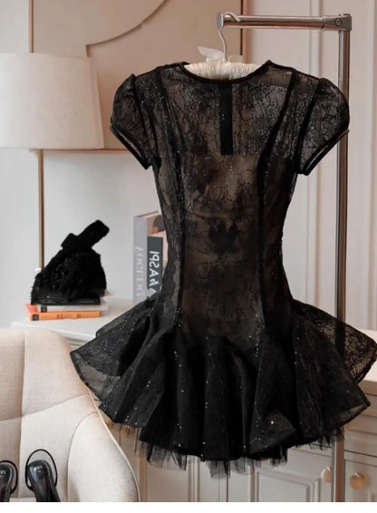 Cute A line Scoop Short Short Sleeves Lace Summer Birthday Dress Hoco Dress Mini Birthday Outfit 21st Birthday Party Dresses DP1728